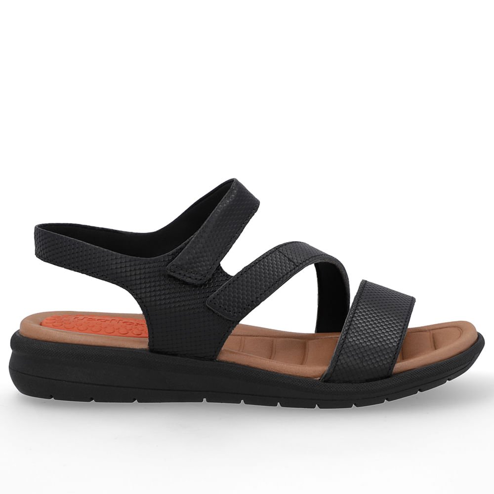 Sandália Couro Preta Ajustes Fecho-Flex