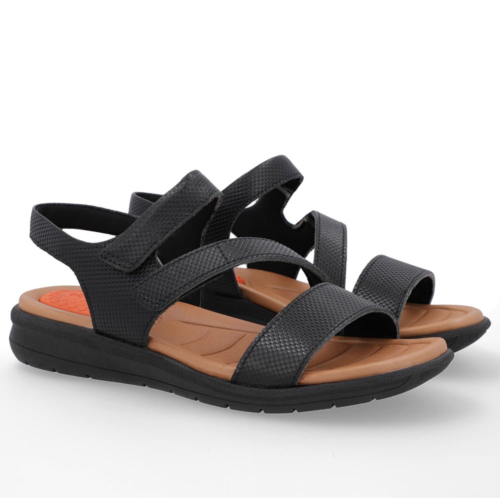 Sandália Couro Preta Ajustes Fecho-Flex Preto 2