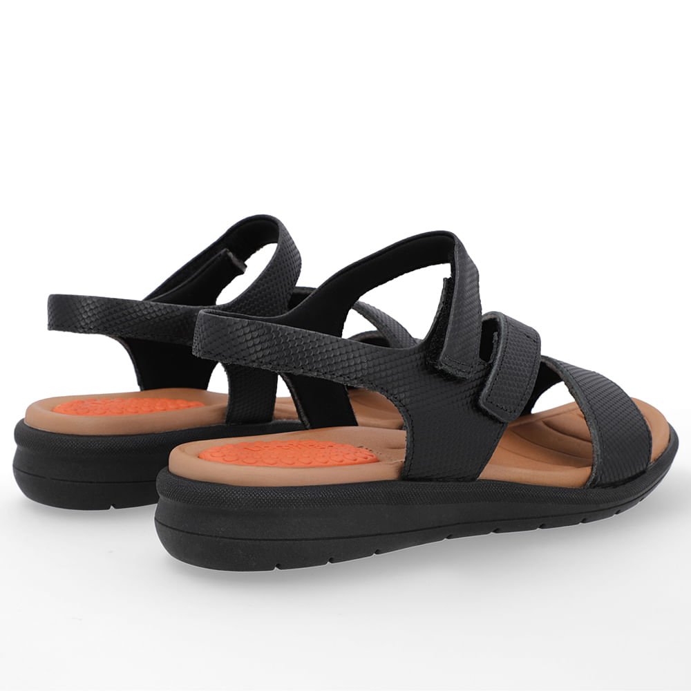 Sandália Couro Preta Ajustes Fecho-Flex Preto 3