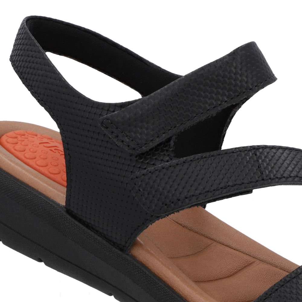 Sandália Couro Preta Ajustes Fecho-Flex Preto 4