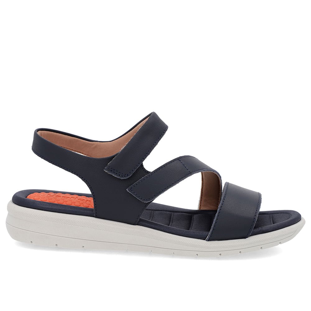 Sandália Couro Azul Ajustes Fecho-Flex