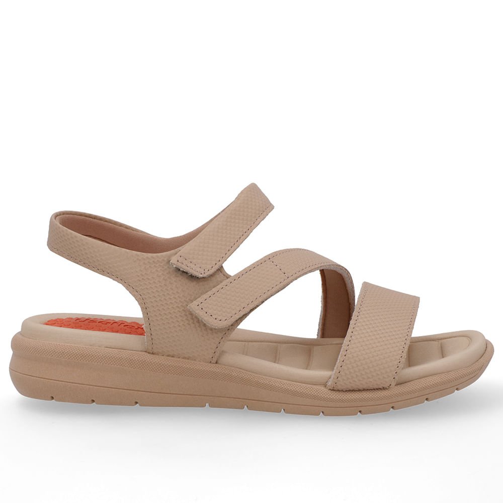 Sandália Couro Bege Ajustes Fecho-Flex