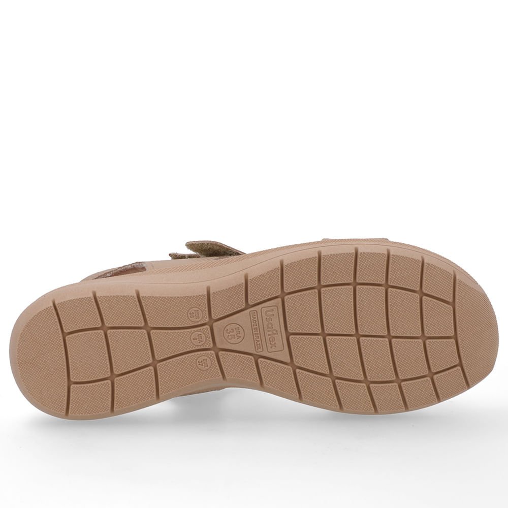 Sandália Couro Bege Ajustes Fecho-Flex Bege 5