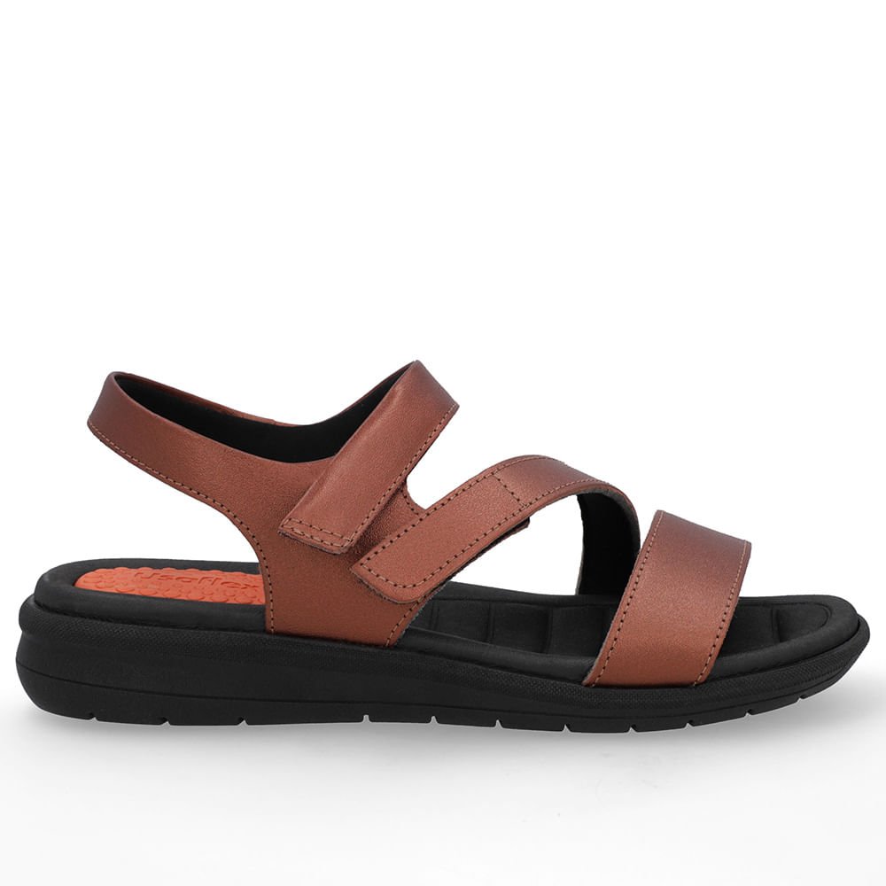 Sandália Couro Cobre Ajustes Fecho-Flex