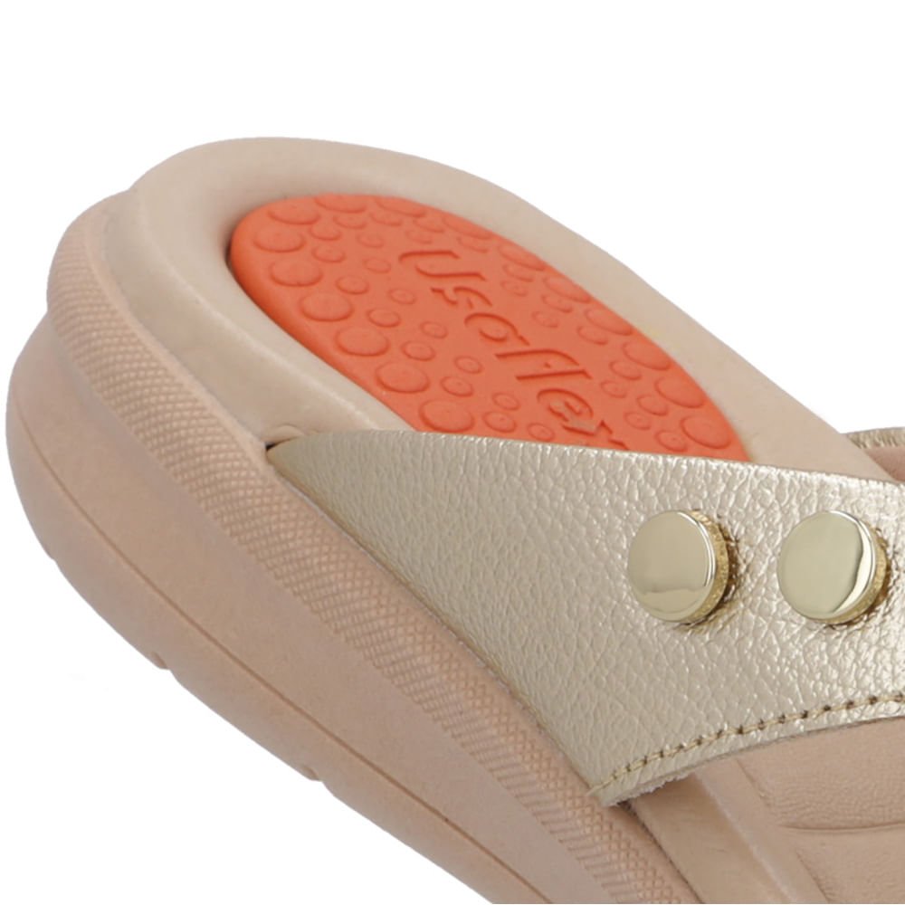 Chinelo Plataforma Couro Dourado Dourado 4