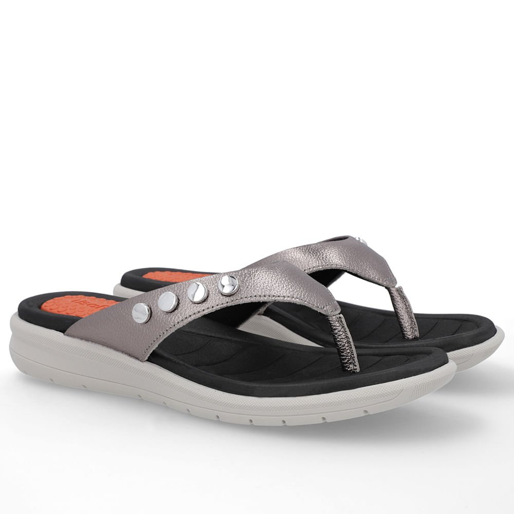 Chinelo Plataforma Couro Aço Prata 2