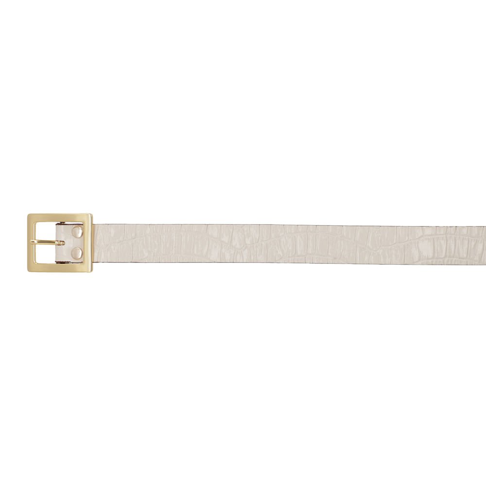 Cinto Couro Croco Branco Marfim Fivela Quadrada Branco 3