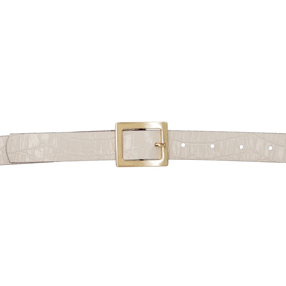 Cinto Couro Croco Branco Marfim Fivela Quadrada Branco 5