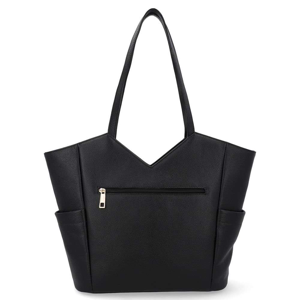 Bolsa Shopper Couro Preto Matelassê Detalhe Recorte Preto 3