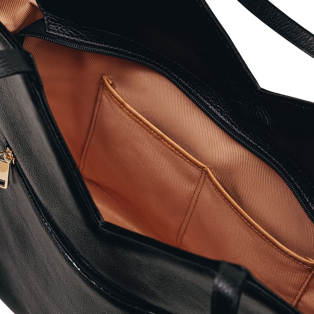 Bolsa Shopper Couro Preto Matelassê Detalhe Recorte Preto 5