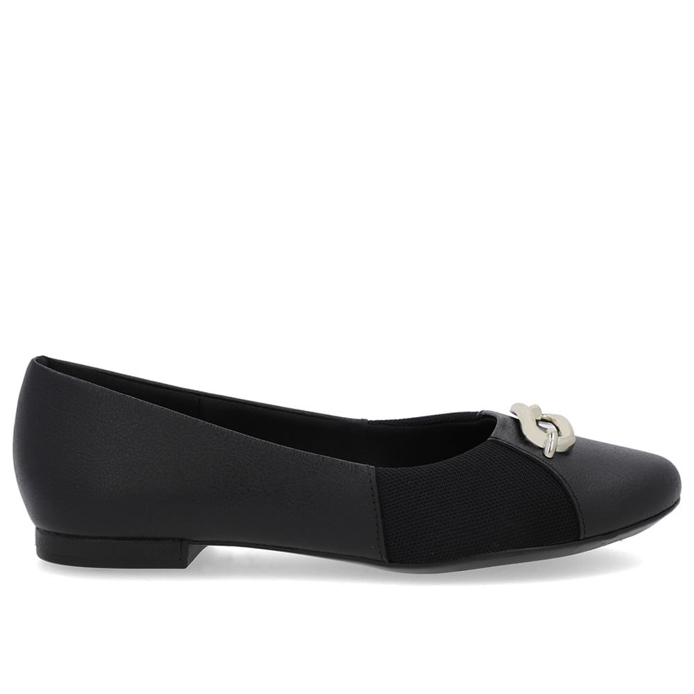 Sapatilha Preta Couro Lateral Tecido