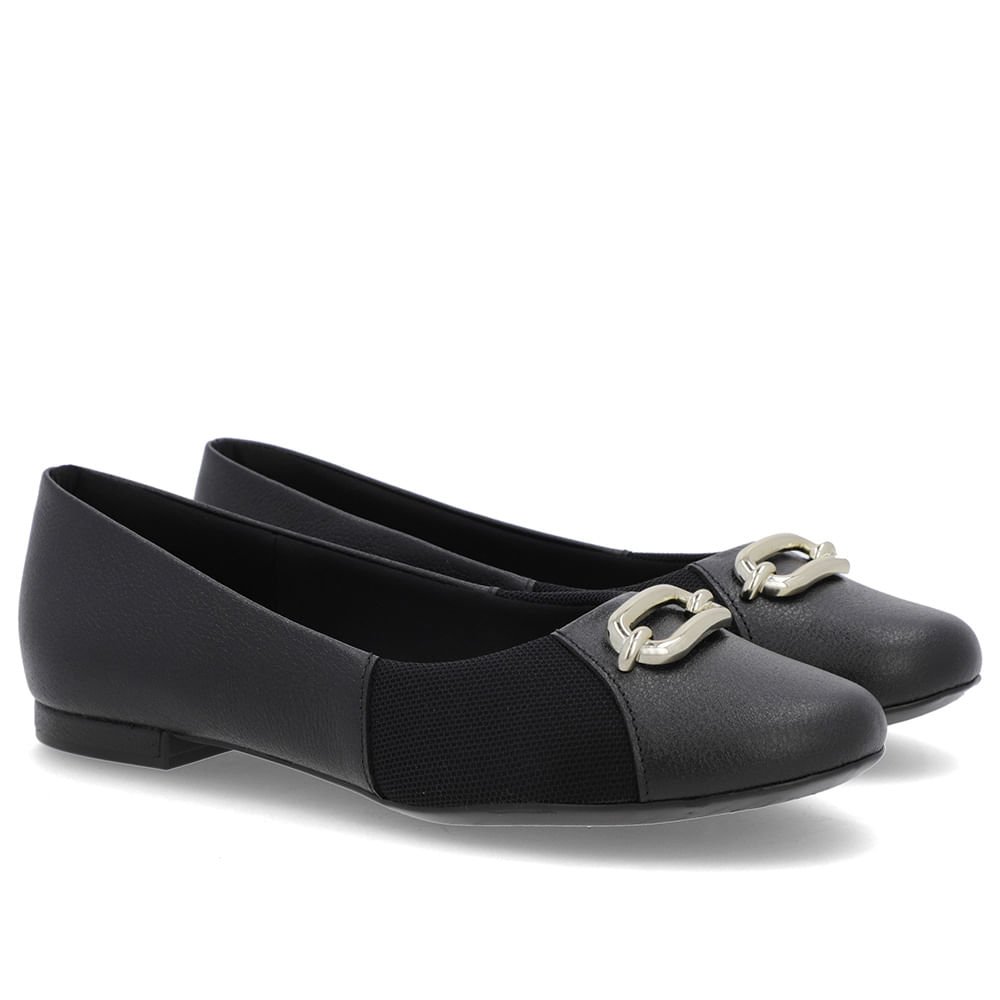 Sapatilha Preta Couro Lateral Tecido Preto 2