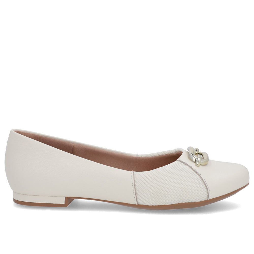 Sapatilha Branca Marfim Couro Lateral Tecido