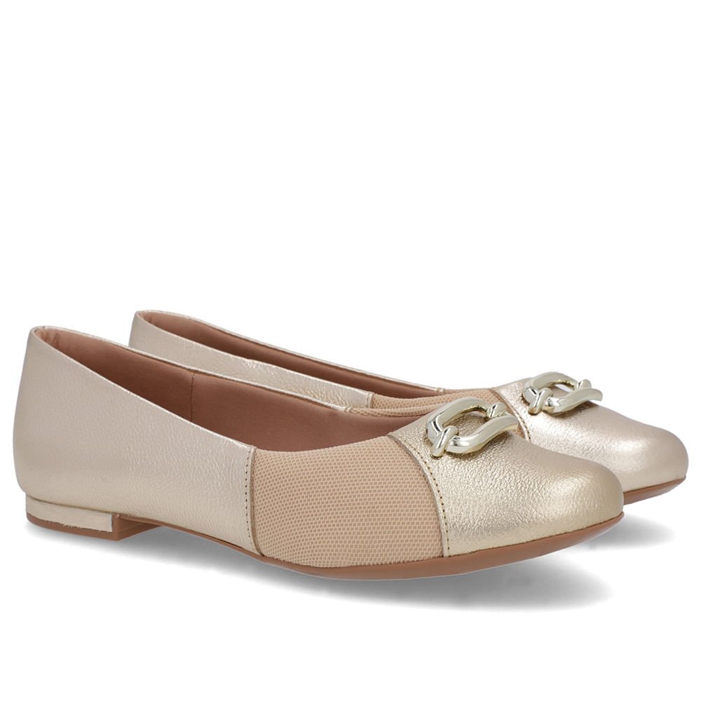 Sapatilha Dourada Couro Lateral Tecido Dourado 2