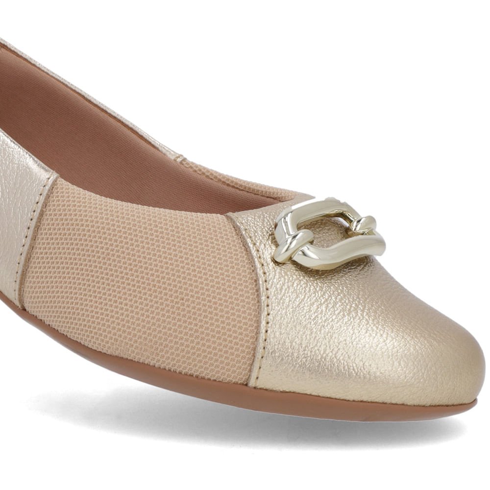 Sapatilha Dourada Couro Lateral Tecido Dourado 4