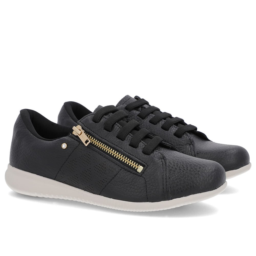 Tênis Preto Couro Laser Zíper Lateral Preto 2