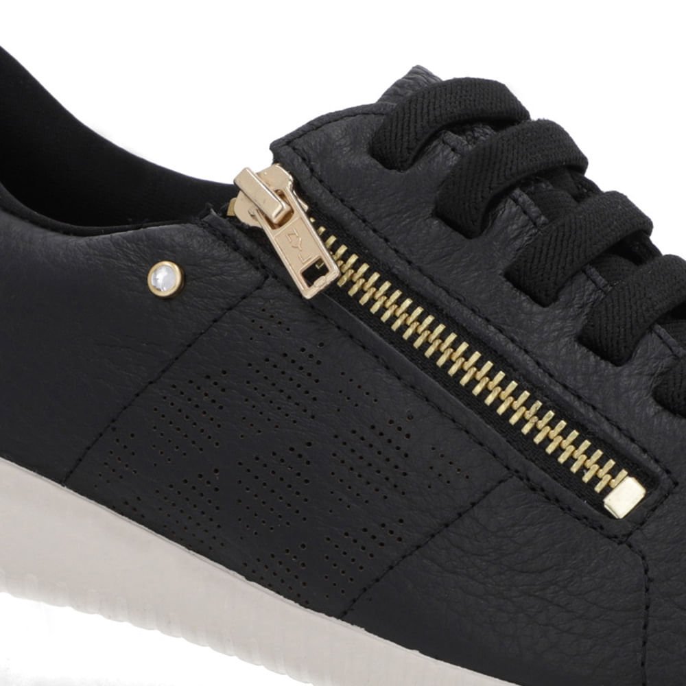 Tênis Preto Couro Laser Zíper Lateral Preto 4