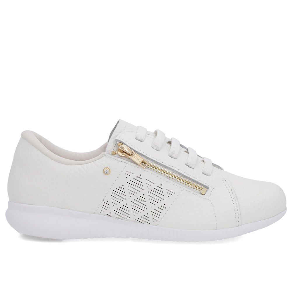 Tênis Branco Couro Laser Zíper Lateral