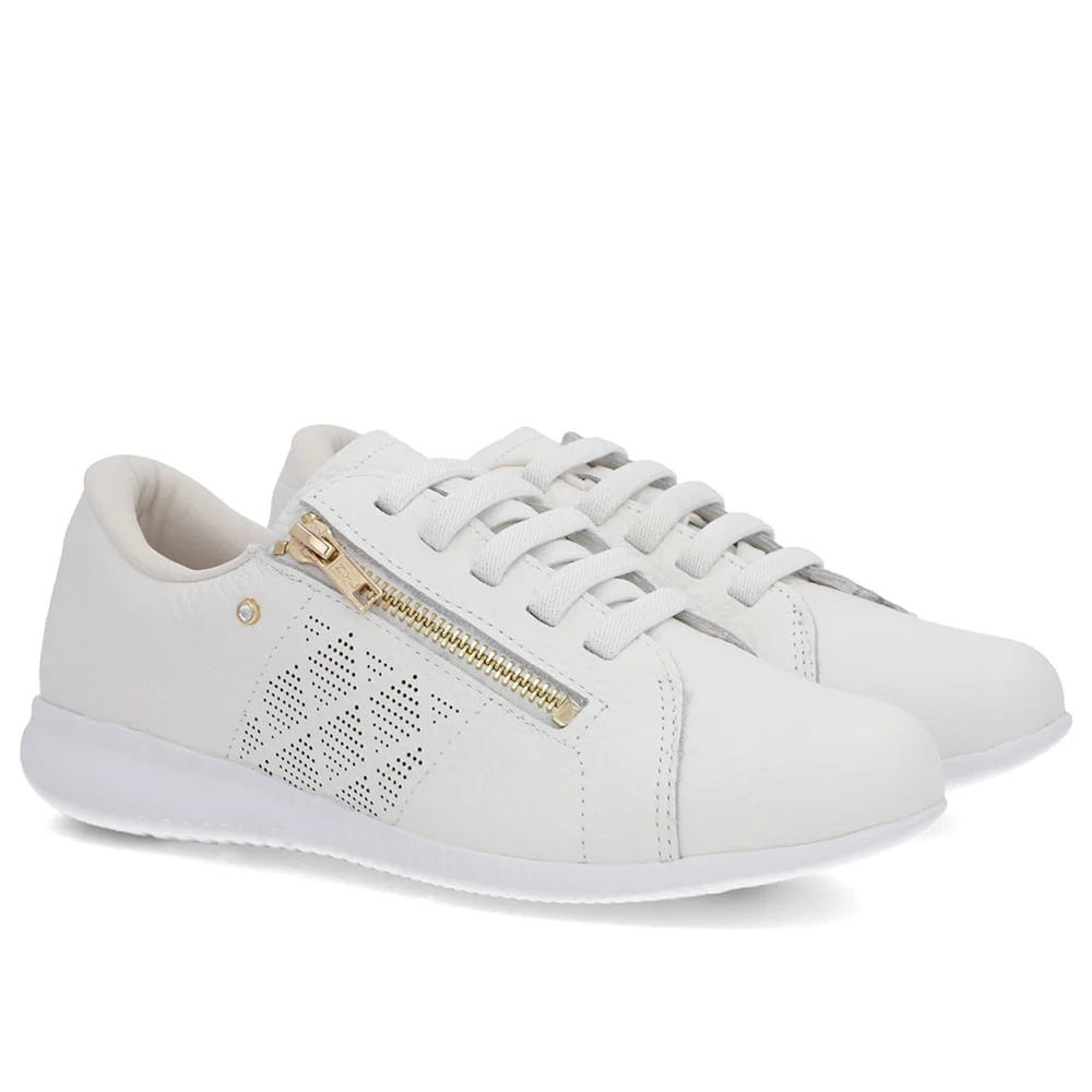Tênis Branco Couro Laser Zíper Lateral Branco 2