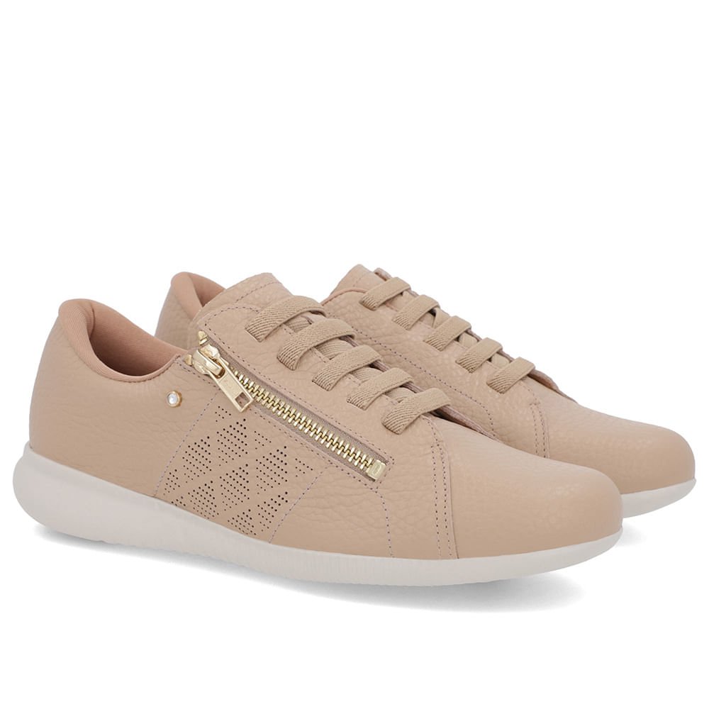 Tênis Bege Couro Laser Zíper Lateral Bege 2