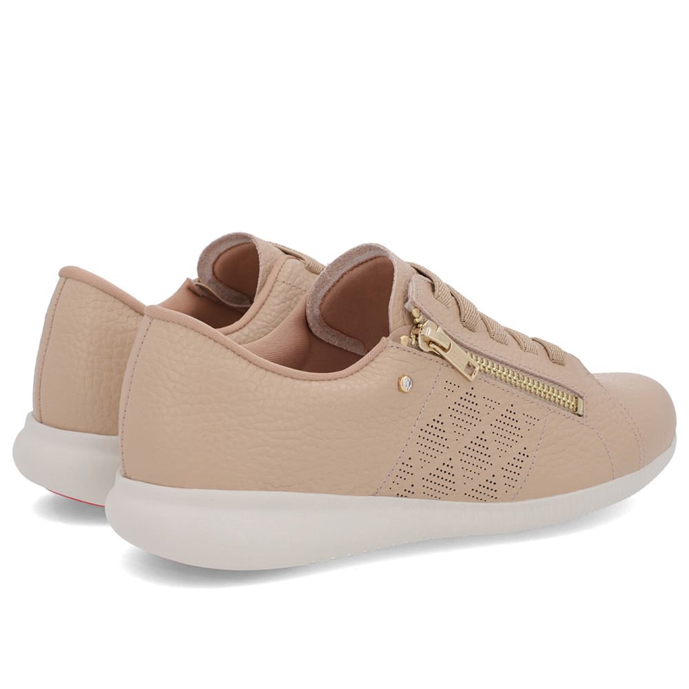 Tênis Bege Couro Laser Zíper Lateral Bege 3
