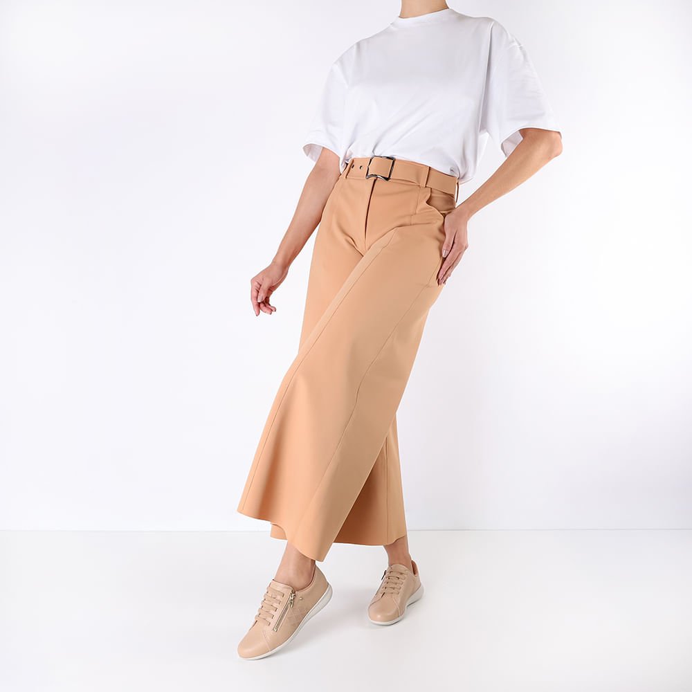 Tênis Bege Couro Laser Zíper Lateral Bege 4