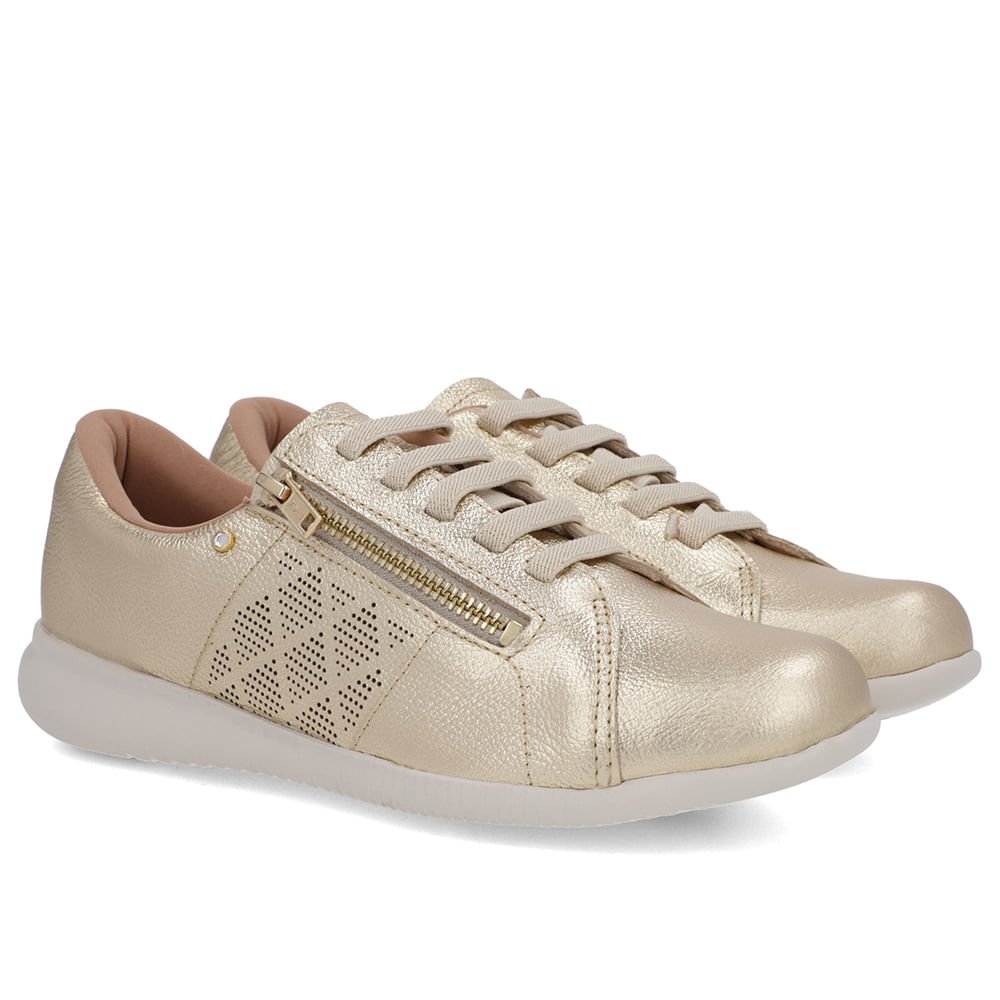 Tênis Dourado Couro Laser Zíper Lateral Dourado 2