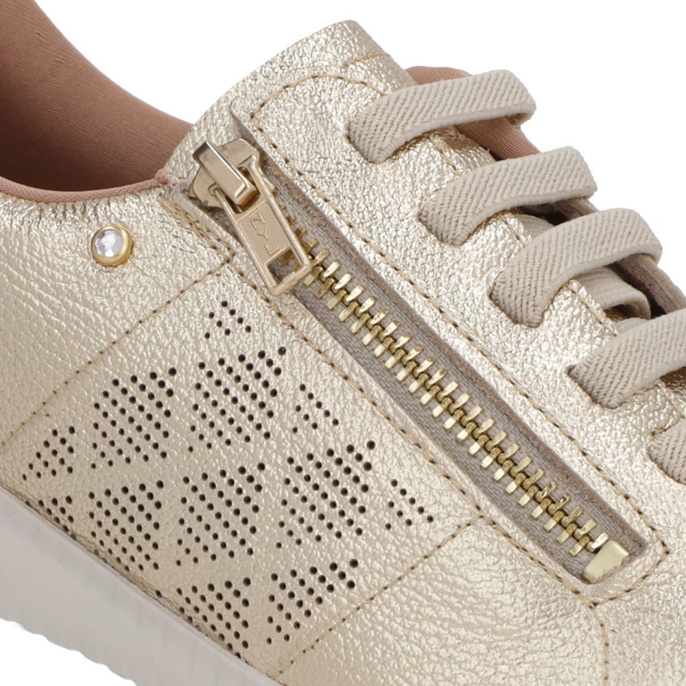 Tênis Dourado Couro Laser Zíper Lateral Dourado 4