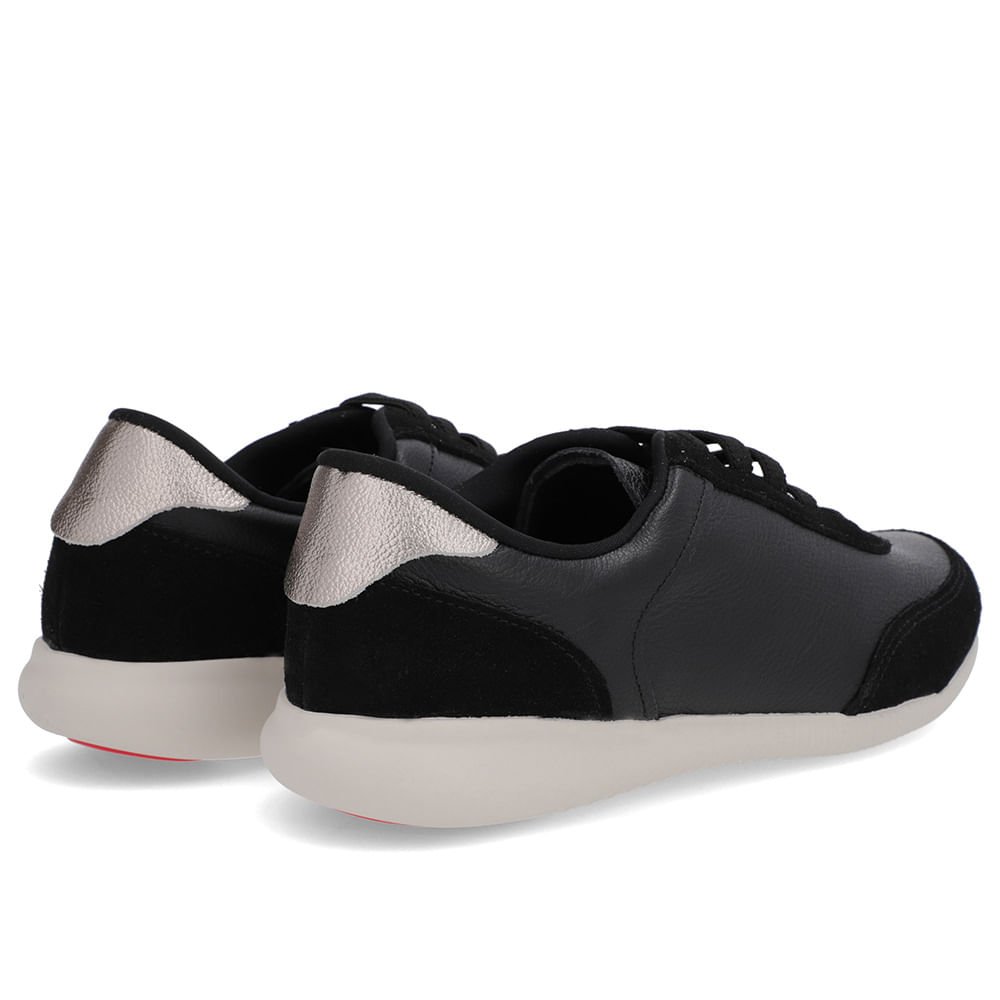Tênis Preto Couro Detalhe Prata Preto 3