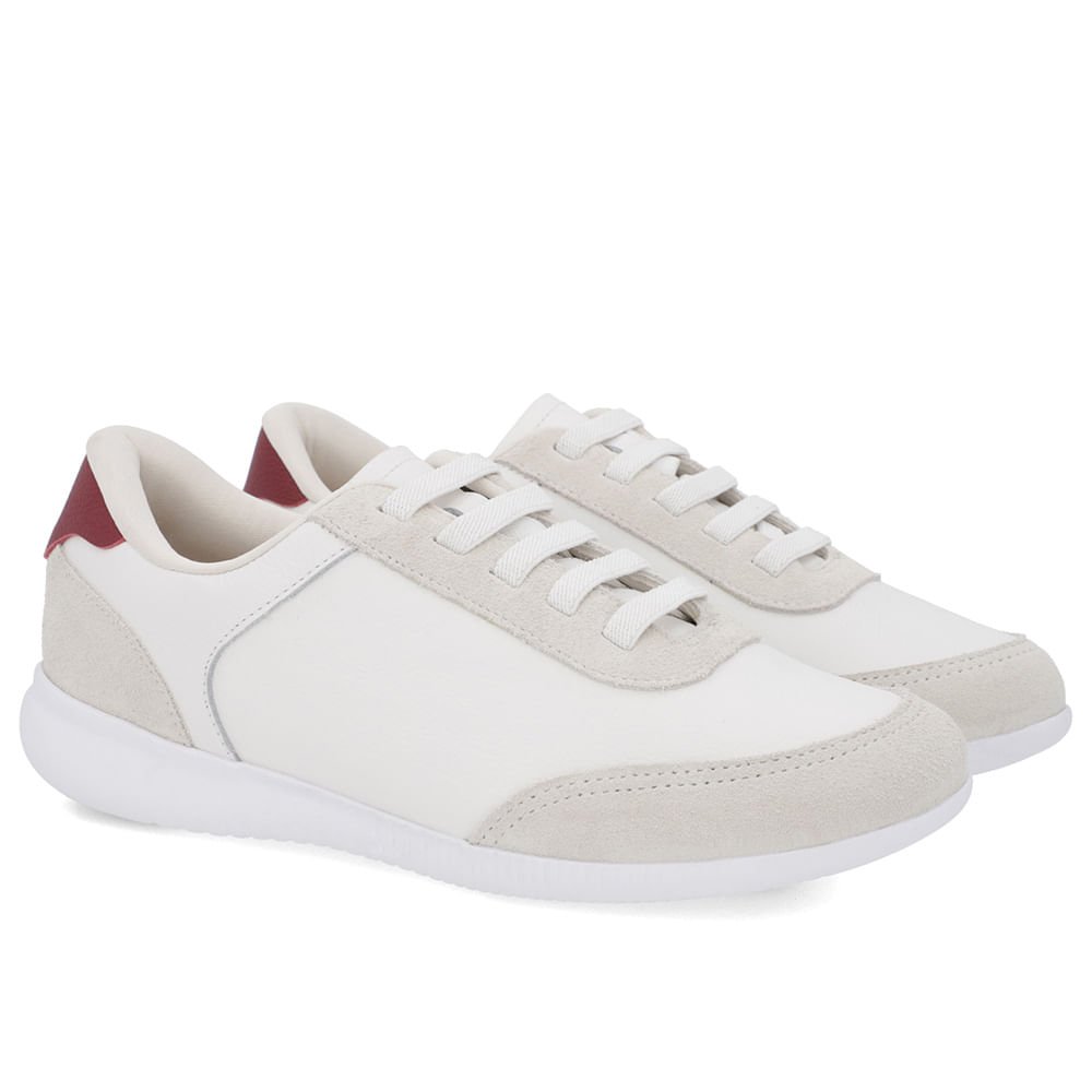 Tênis Branco Couro Detalhe Vermelho Branco 2