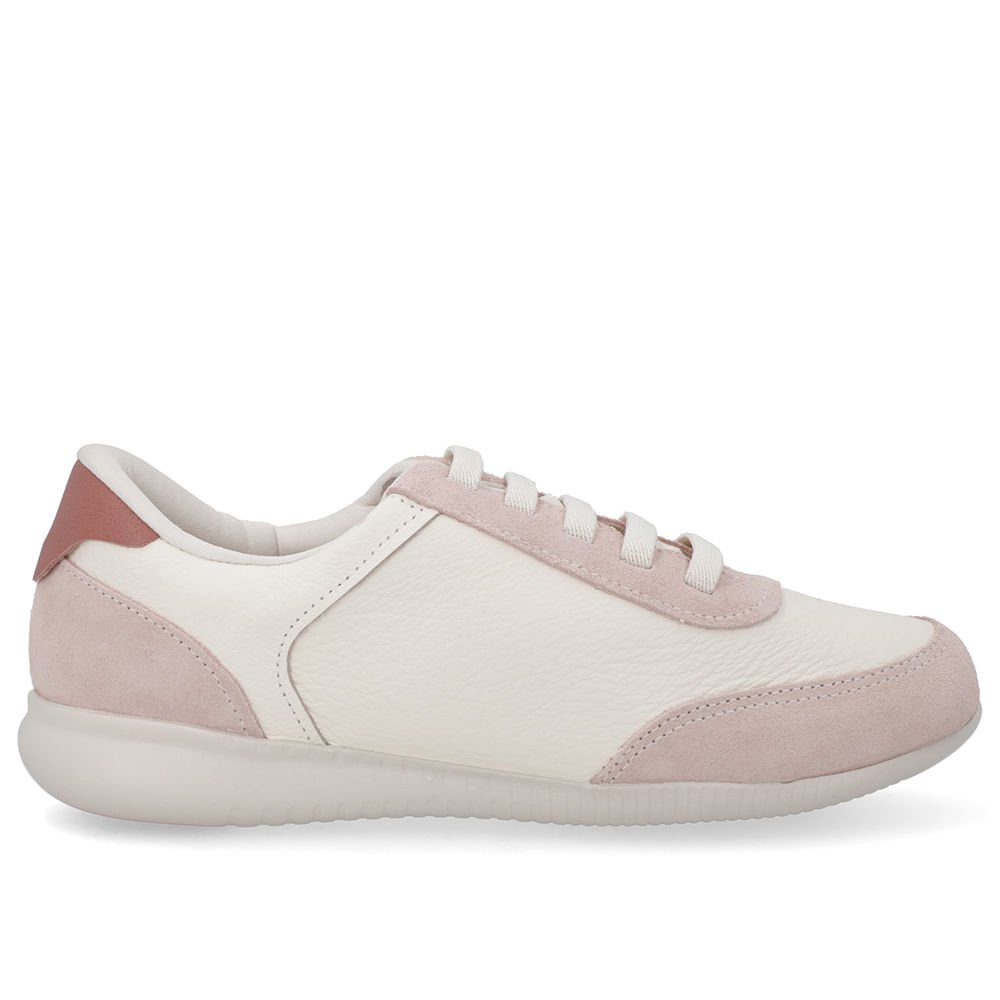 Tênis Branco Marfim Couro Detalhe Rosa Vintage
