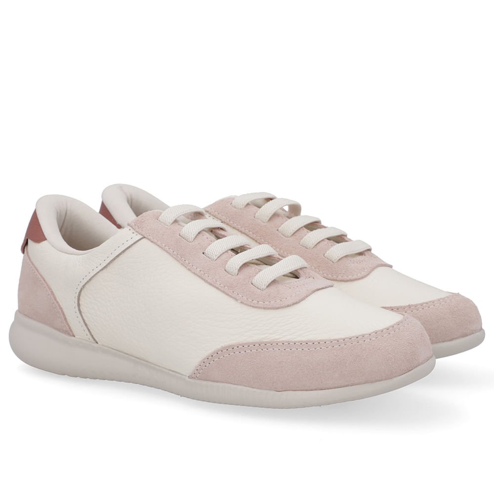 Tênis Branco Marfim Couro Detalhe Rosa Vintage Branco 2
