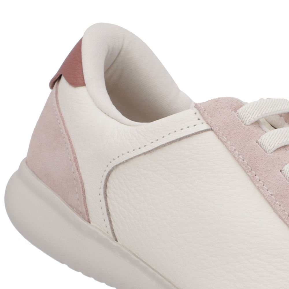 Tênis Branco Marfim Couro Detalhe Rosa Vintage Branco 4