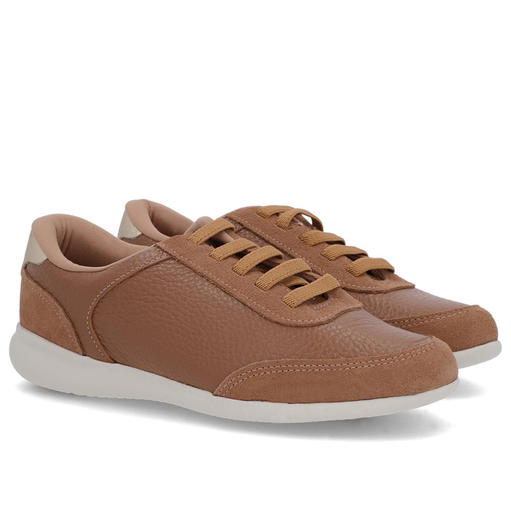 Tênis Marrom Couro Detalhe Dourado Marrom 2