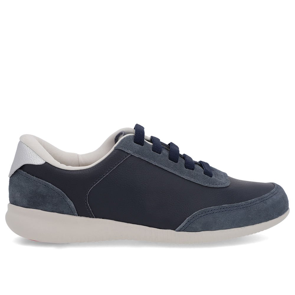 Tênis Azul Couro Detalhe Prata