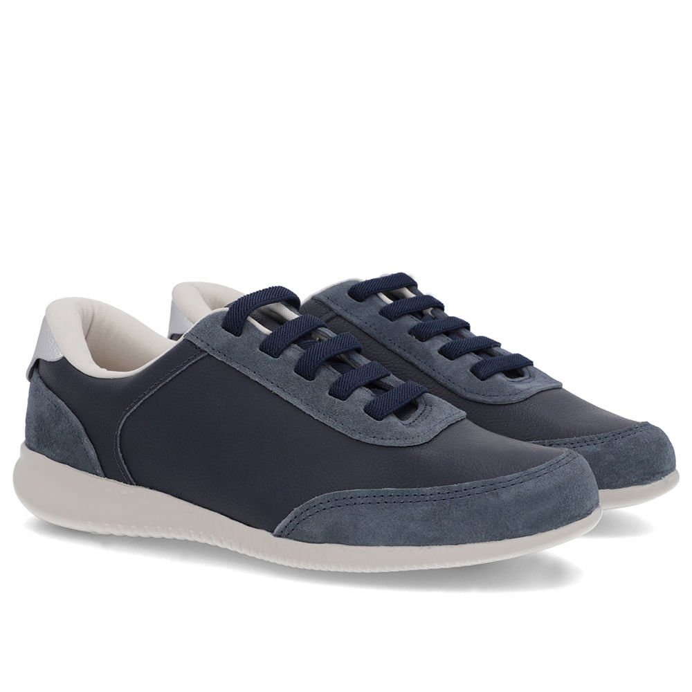 Tênis Azul Couro Detalhe Prata Azul 2