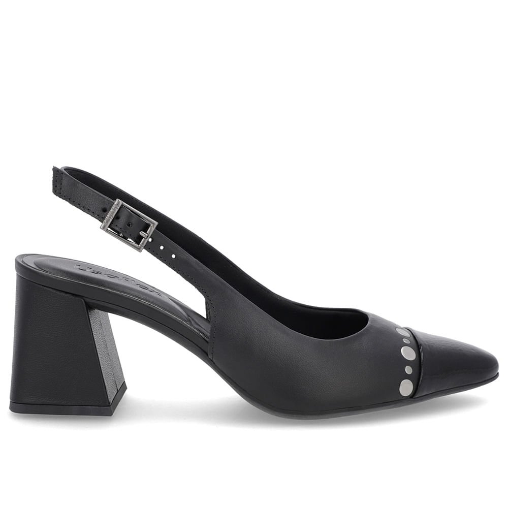 Slingback Preto Salto Geométrico Tachas