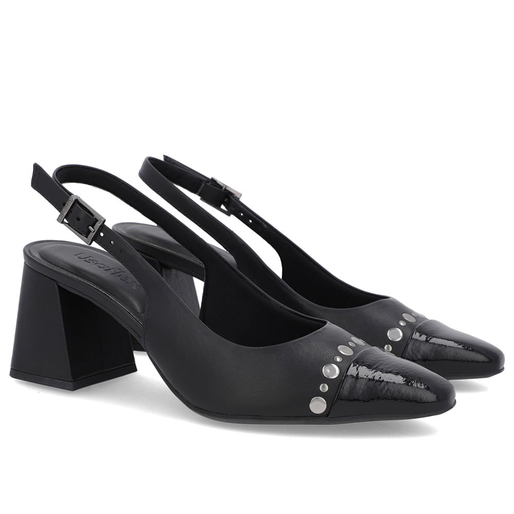 Slingback Preto Salto Geométrico Tachas Preto 2