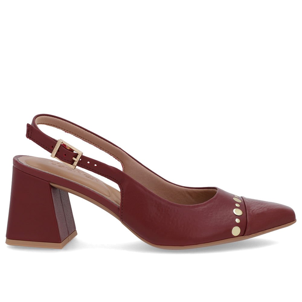 Slingback Vermelho Salto Geométrico Tachas