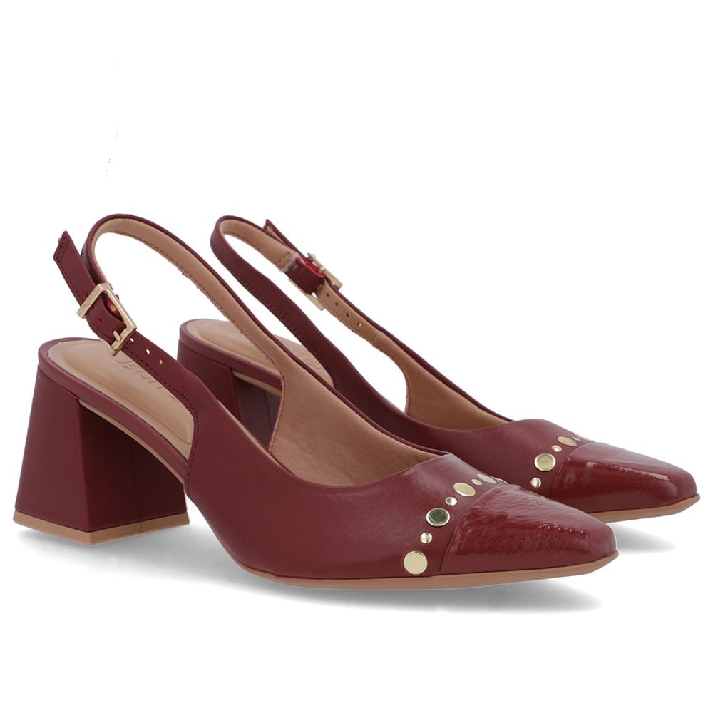 Slingback Vermelho Salto Geométrico Tachas Vermelho 2