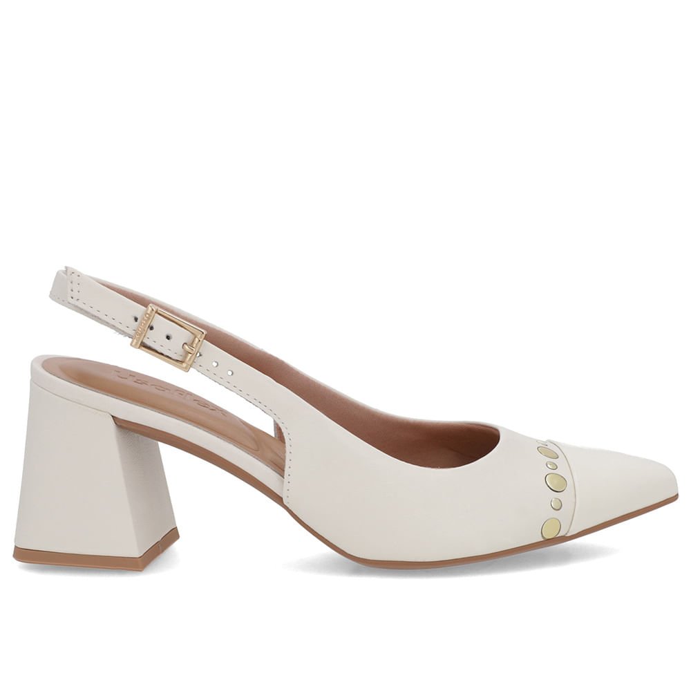 Slingback Branco Marfim Salto Geométrico Tachas