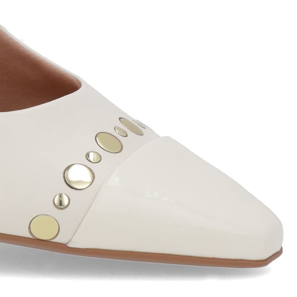 Slingback Branco Marfim Salto Geométrico Tachas Branco 4