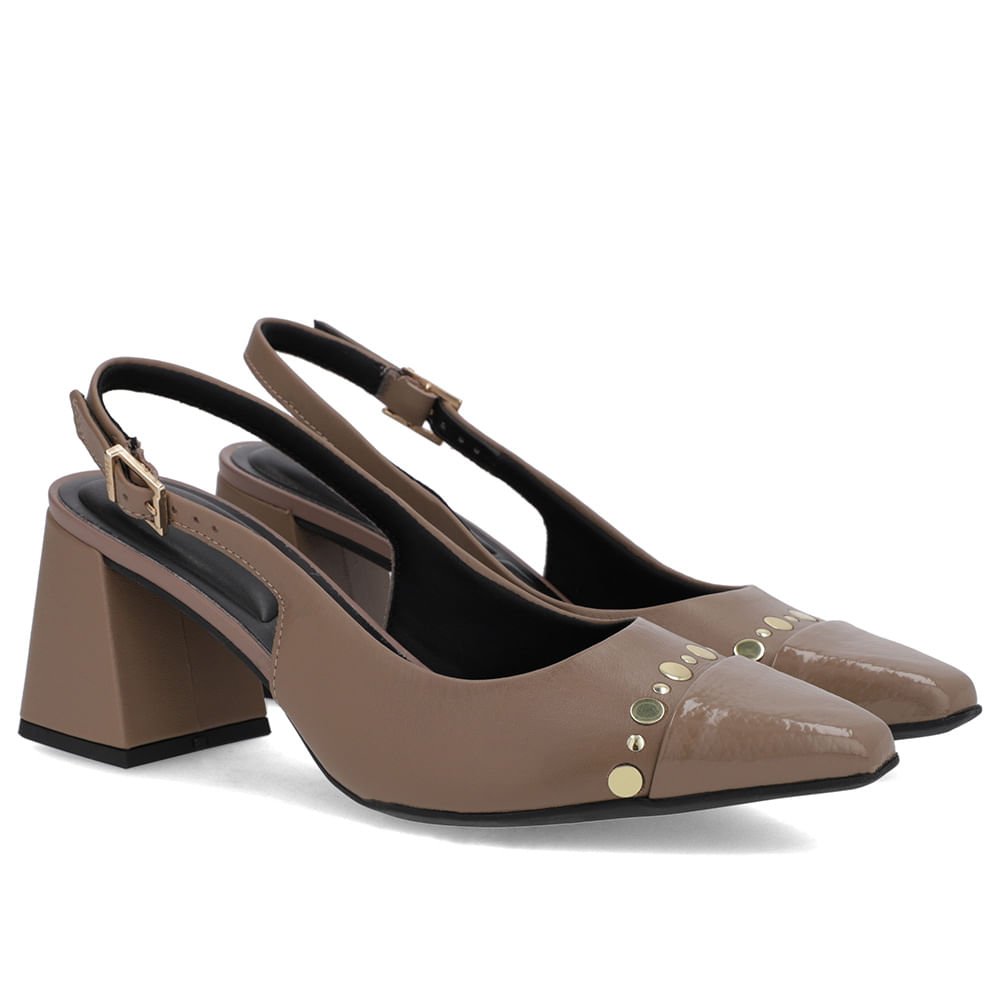 Slingback Marrom Salto Geométrico Tachas Marrom 2