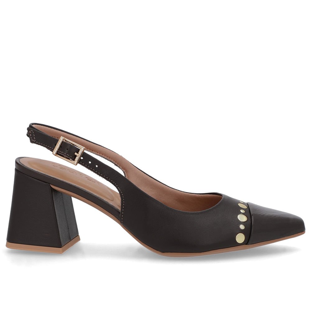 Slingback Marrom Ganache Salto Geométrico Tachas