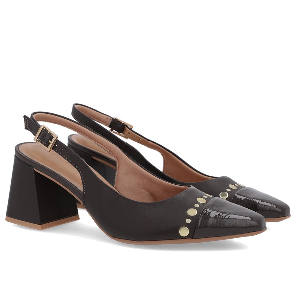 Slingback Marrom Ganache Salto Geométrico Tachas Marrom 2
