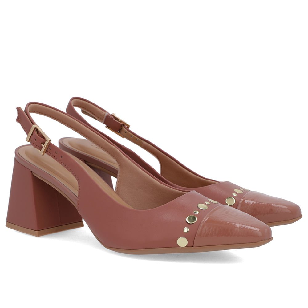 Slingback Rosa Vintage Salto Geométrico Tachas Rosa 2