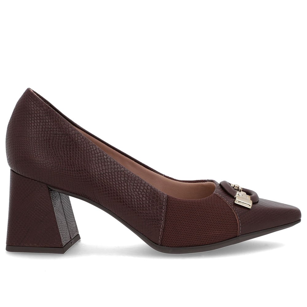 Scarpin Marrom Couro Detalhe Textura