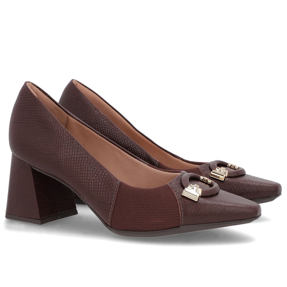 Scarpin Marrom Couro Detalhe Textura Marrom 2