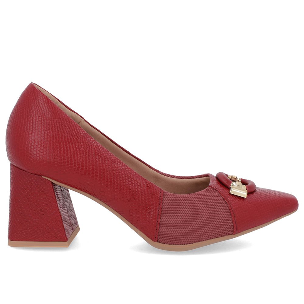 Scarpin Vermelho Couro Detalhe Textura