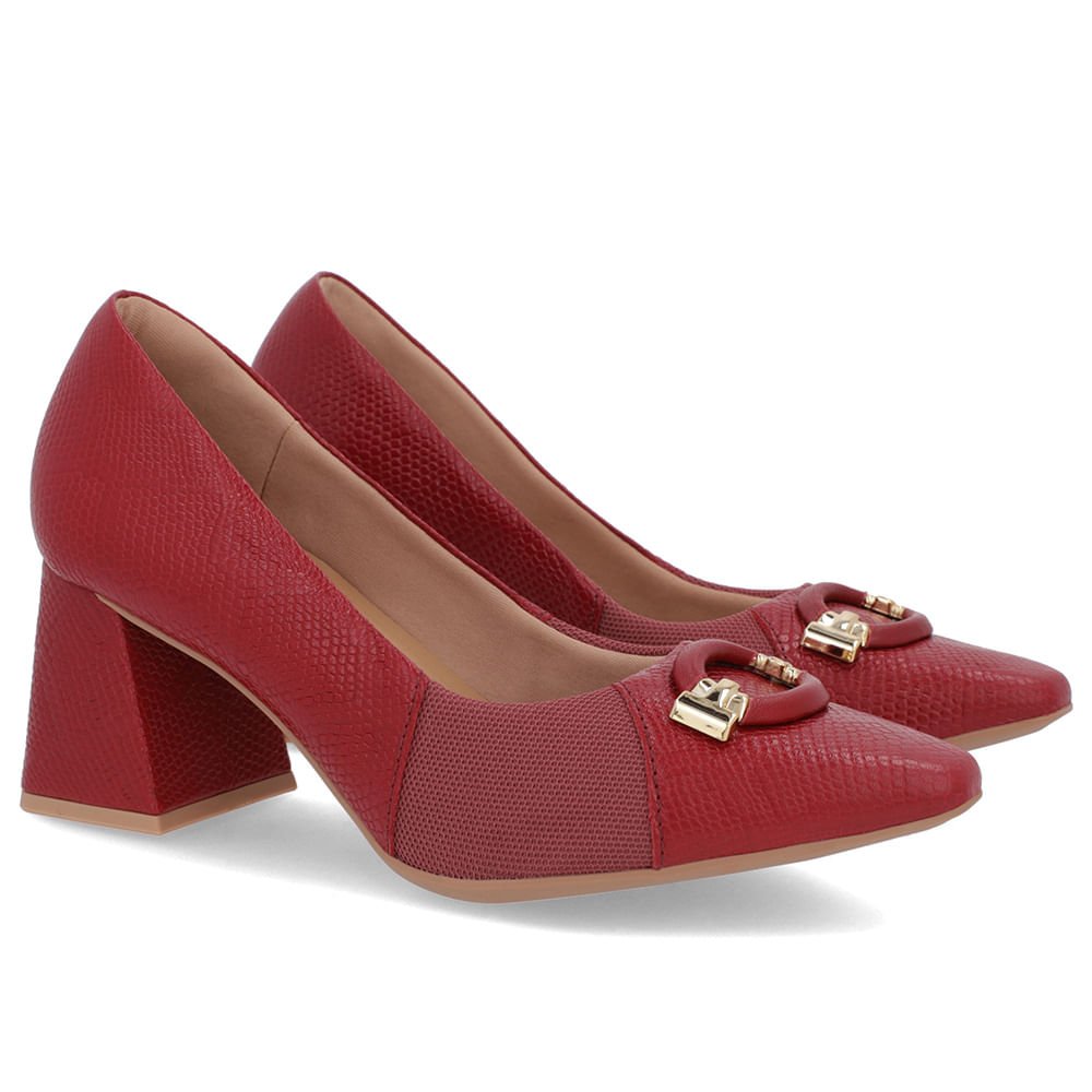 Scarpin Vermelho Couro Detalhe Textura Vermelho 2